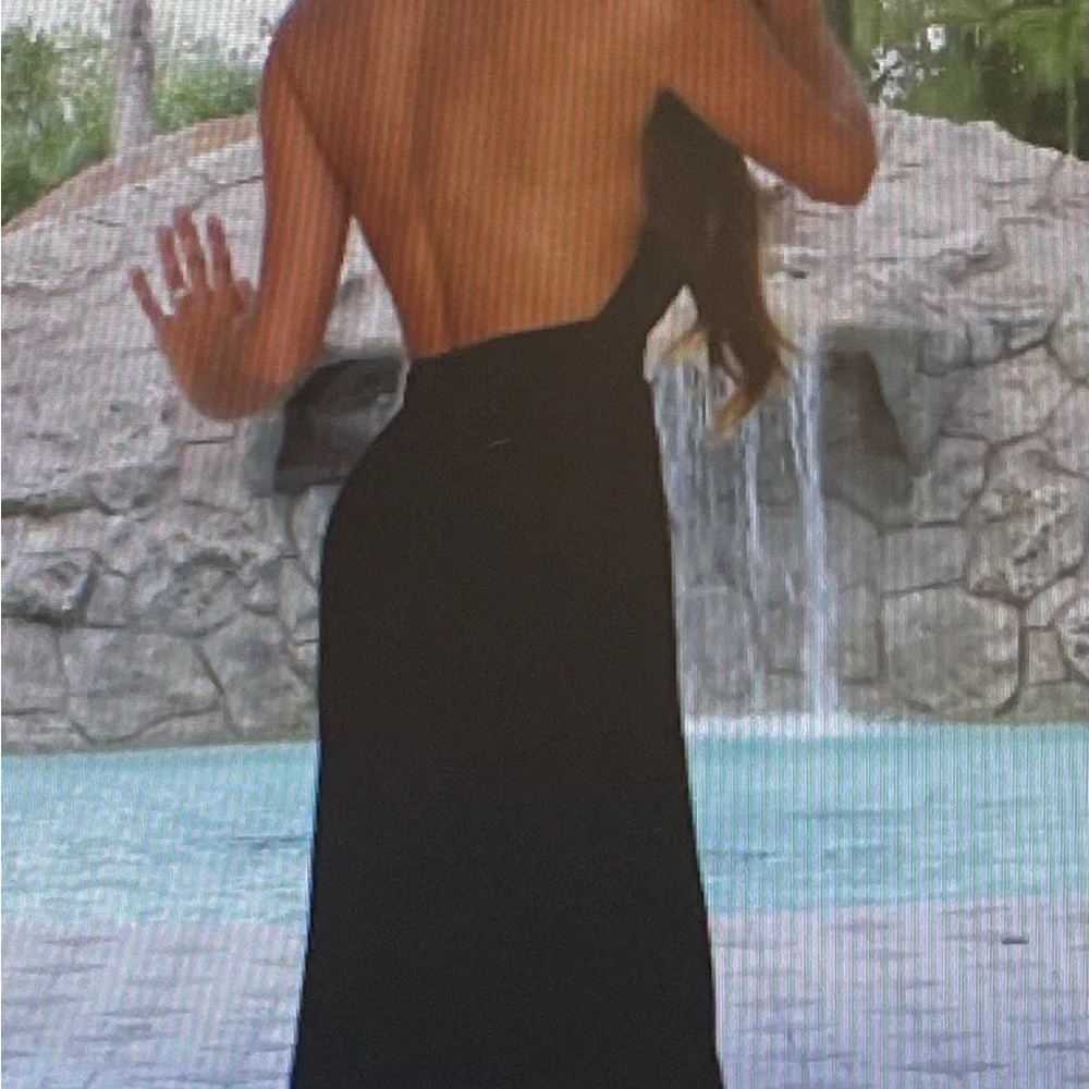 Black Bead deep plunge jumpsuit. Medium